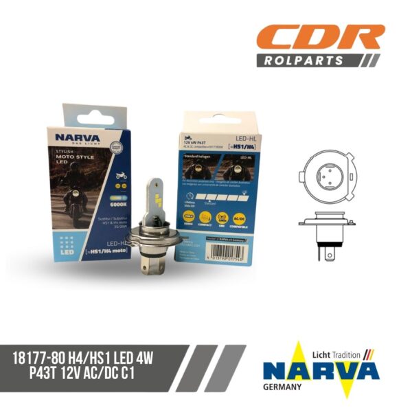 Narva 18177-80 H4/HS1 LED 4W P43T 12V AC/DC C1